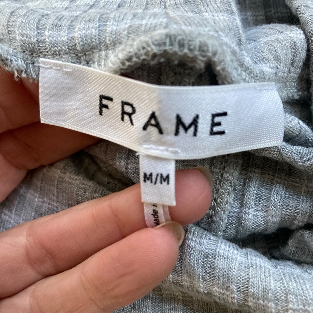 FRAME 70's Turtleneck in Gray White Multi Striped Top Medium Made In USA Ribbed - Picture 6 of 8